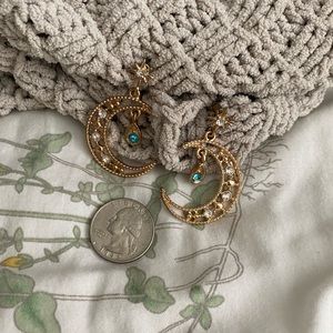 Crescent moon and star drop earrings